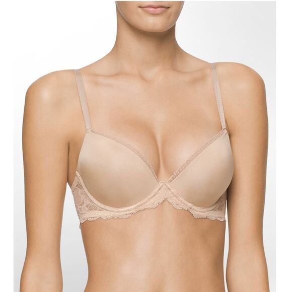 Calvin Klein QF1444 Seductive Comfort Lace Demi Lift Beige Bra NWT Size 32DDD - Picture 1 of 13